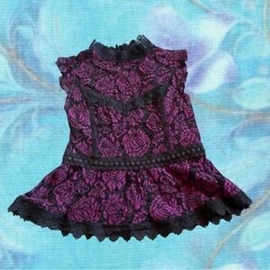 Women’s Purple and Black Boho Hippie Fairy Aesthetic Floral Lace Top